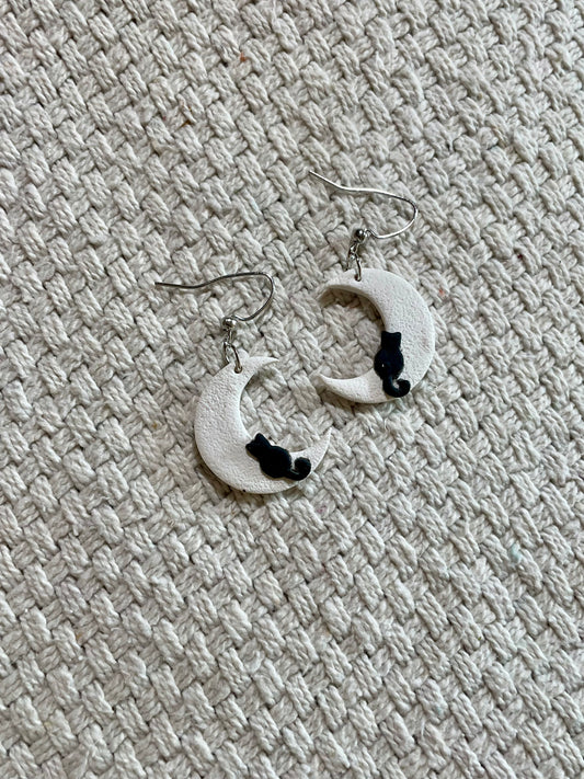 Black Cat Moon Earrings