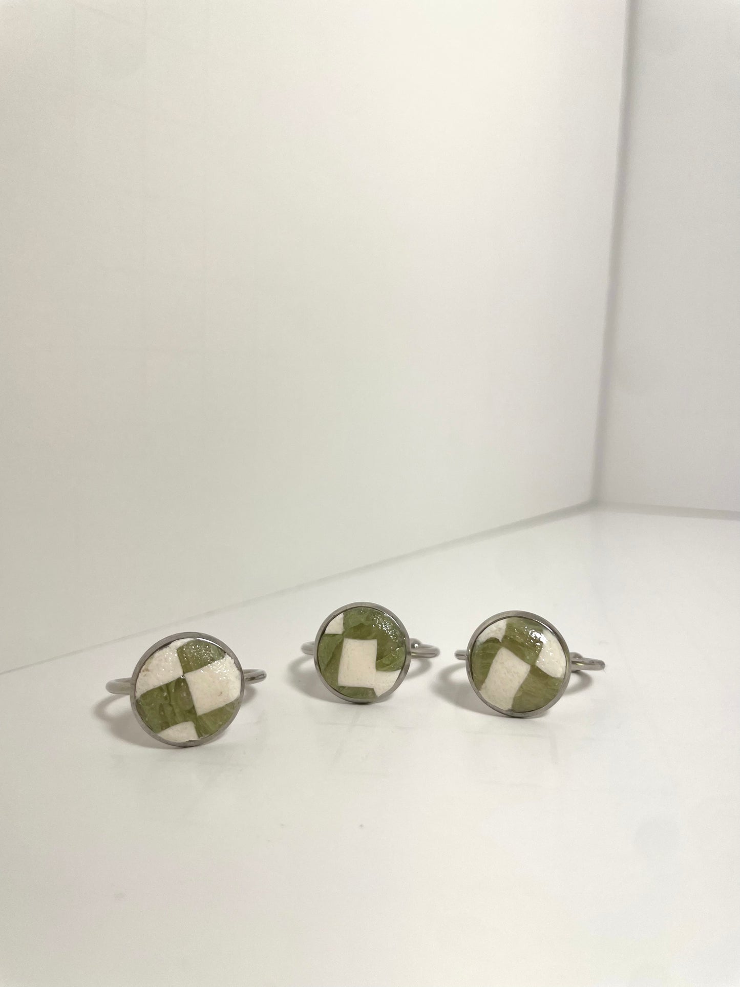 Sage Green Checkered Rings
