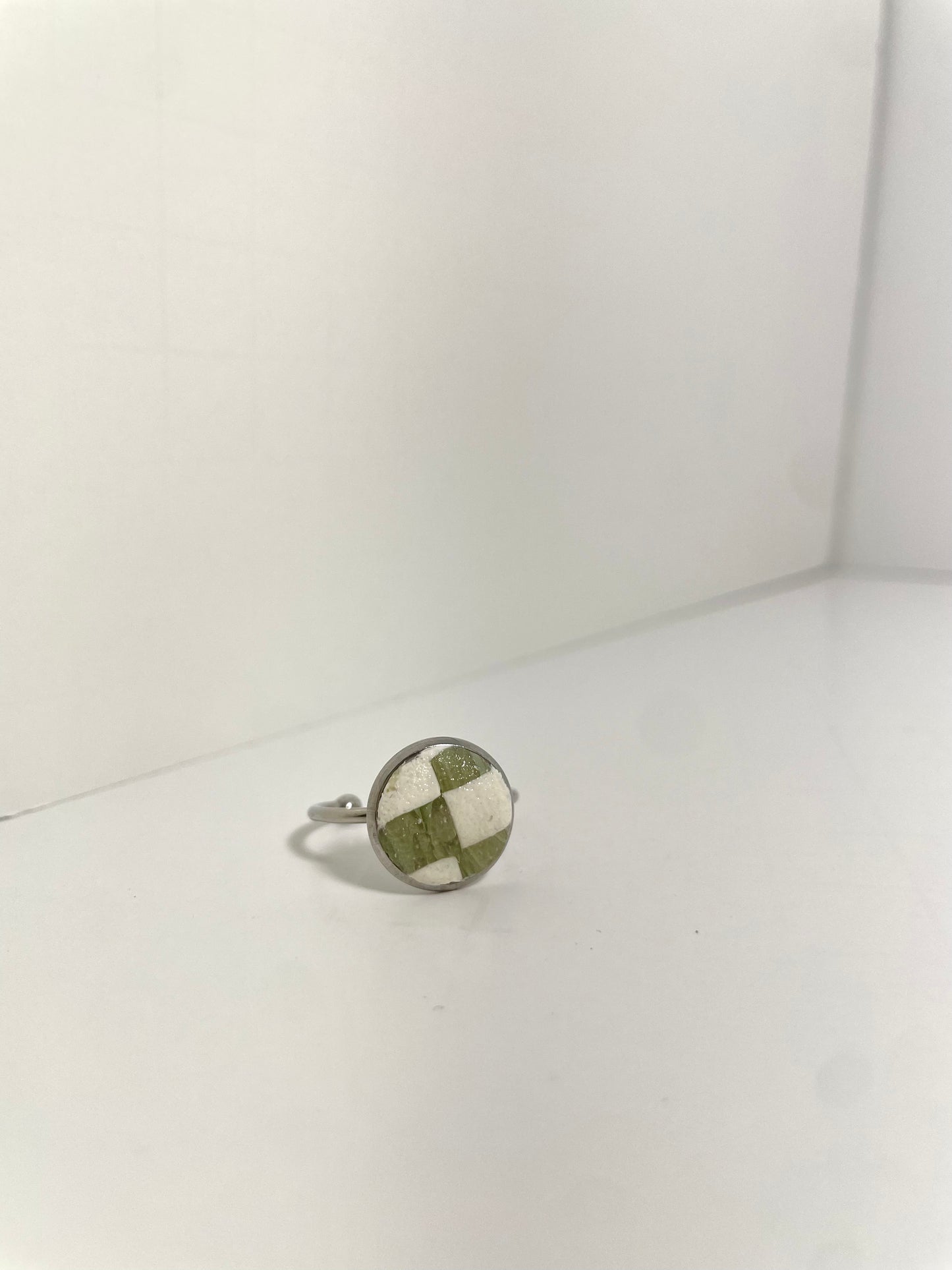 Sage Green Checkered Rings